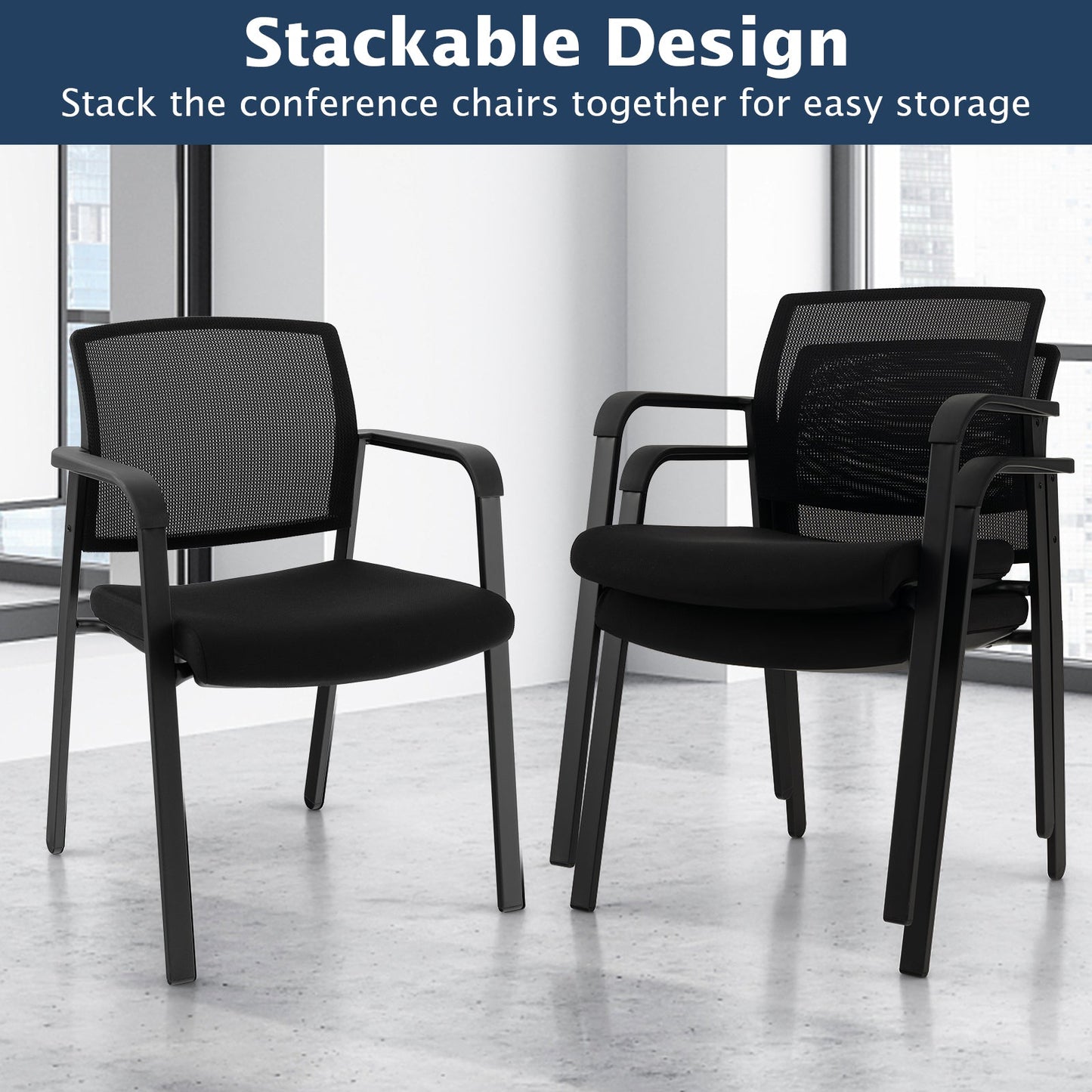Juego de 2 sillas apilables para sala de espera con asiento acolchado - Negro