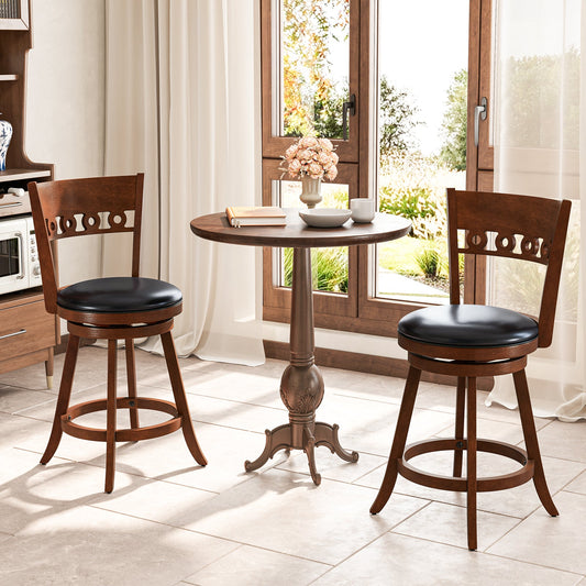 Set of 2 Swivel Bar Stools with Rubber Wood Frame-24.5 inches - Tampa Home & Garden Store