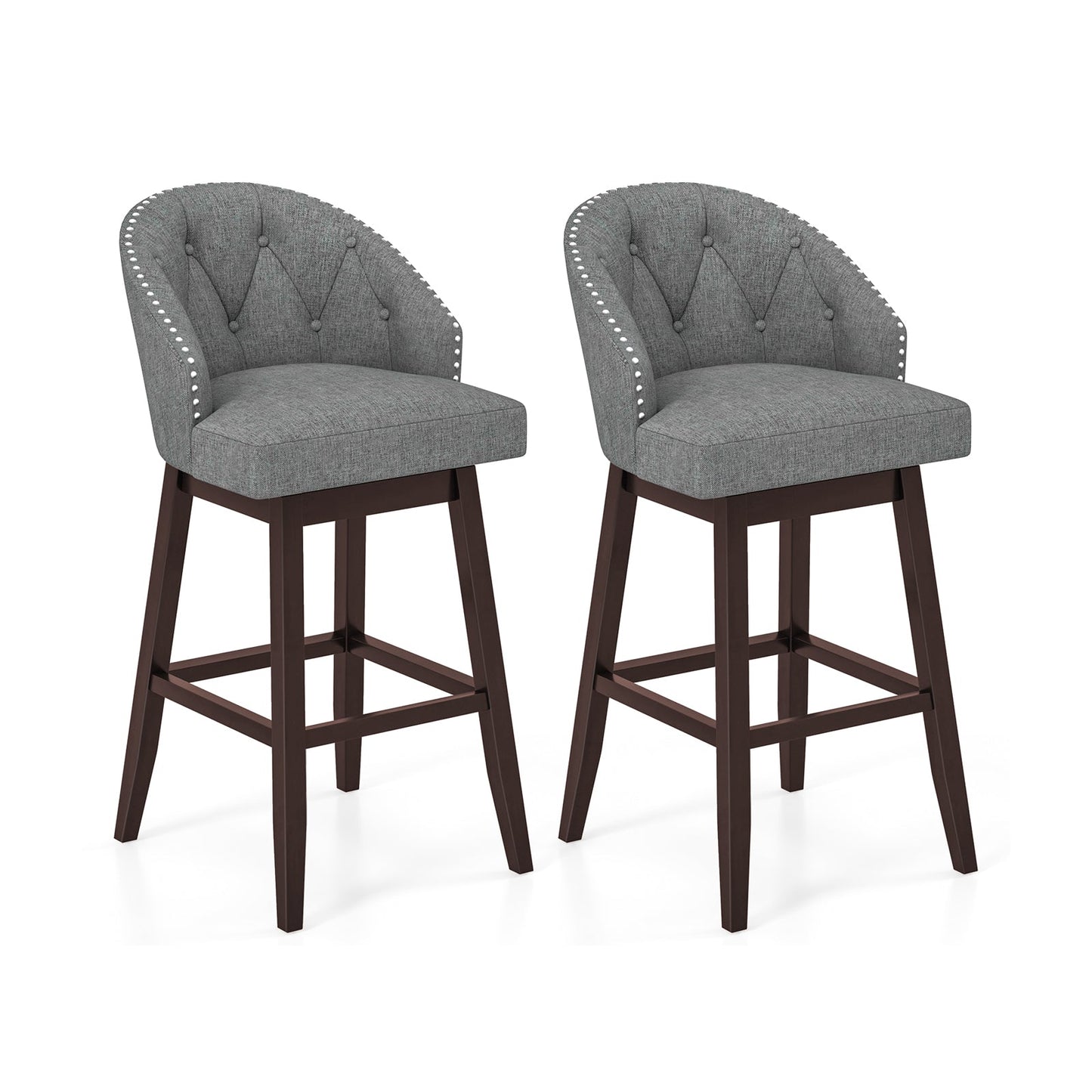 Juego de 2 taburetes giratorios para barra con patas de madera de caucho y respaldo acolchado - Beige