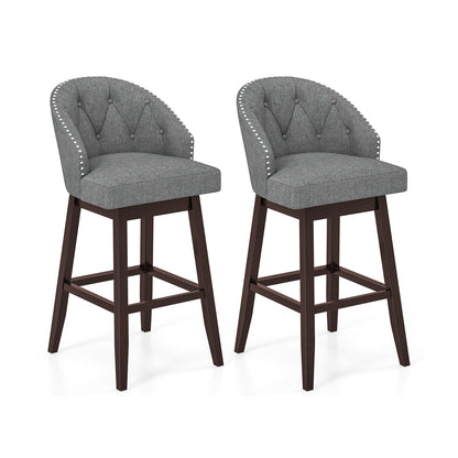 Juego de 2 taburetes giratorios para barra con patas de madera de caucho y respaldo acolchado - Beige