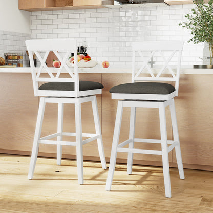Set of 2 Swivel Bar Stools Counter Height Barstools with Backrest Upholstered Seat Cushion