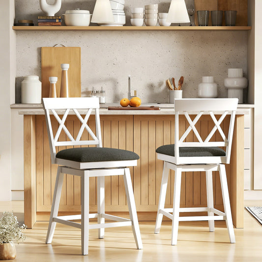 Set of 2 Swivel Bar Stools Counter Height Barstools with Backrest Upholstered Seat Cushion - Tampa Home & Garden Store