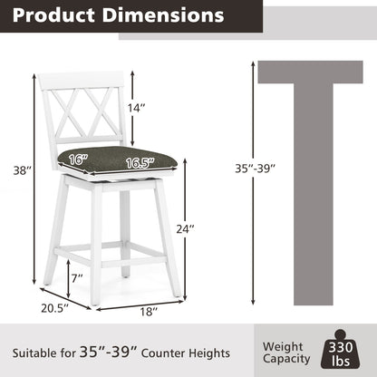 Set of 2 Swivel Bar Stools Counter Height Barstools with Backrest Upholstered Seat Cushion