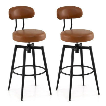 Set of 2 Swivel Bar Stools Faux Leather With Seat