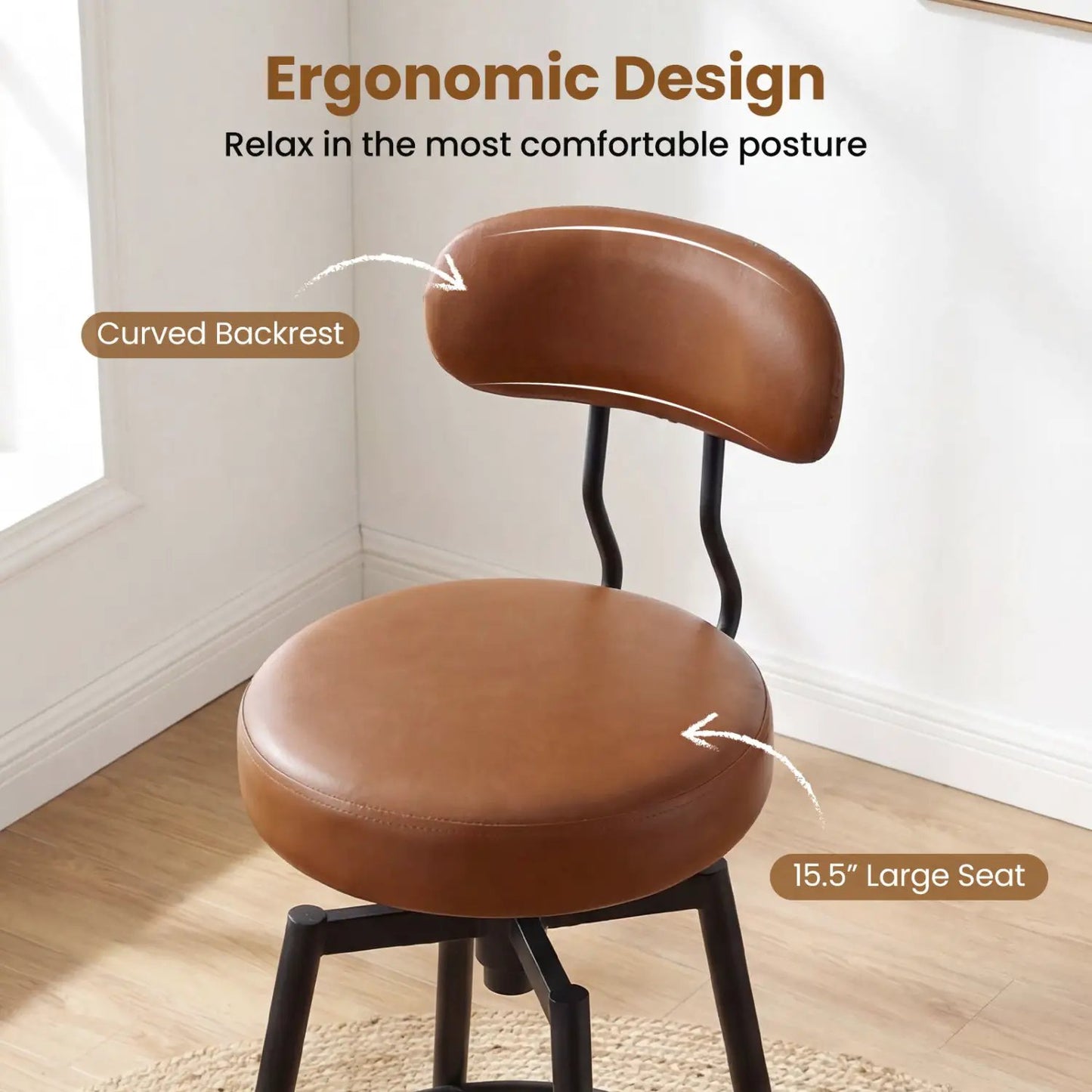 Set of 2 Swivel Bar Stools Faux Leather With Seat