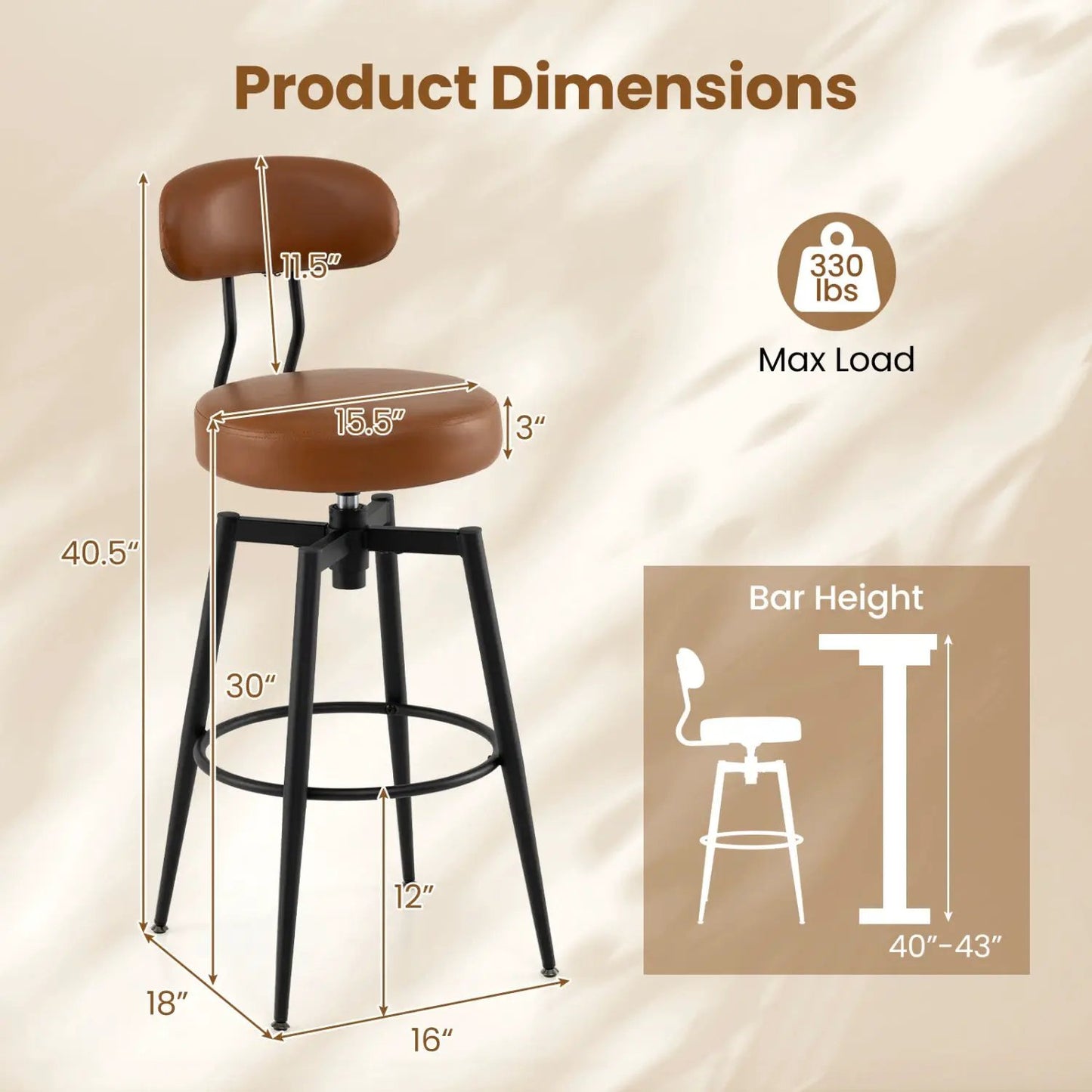 Set of 2 Swivel Bar Stools Faux Leather With Seat