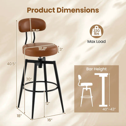 Set of 2 Swivel Bar Stools Faux Leather With Seat