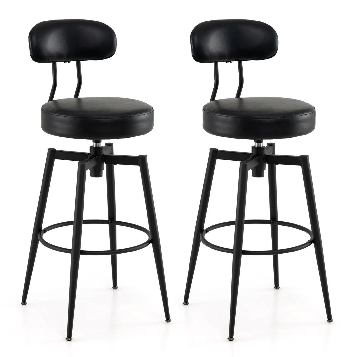 Set of 2 Swivel Bar Stools Faux Leather With Seat
