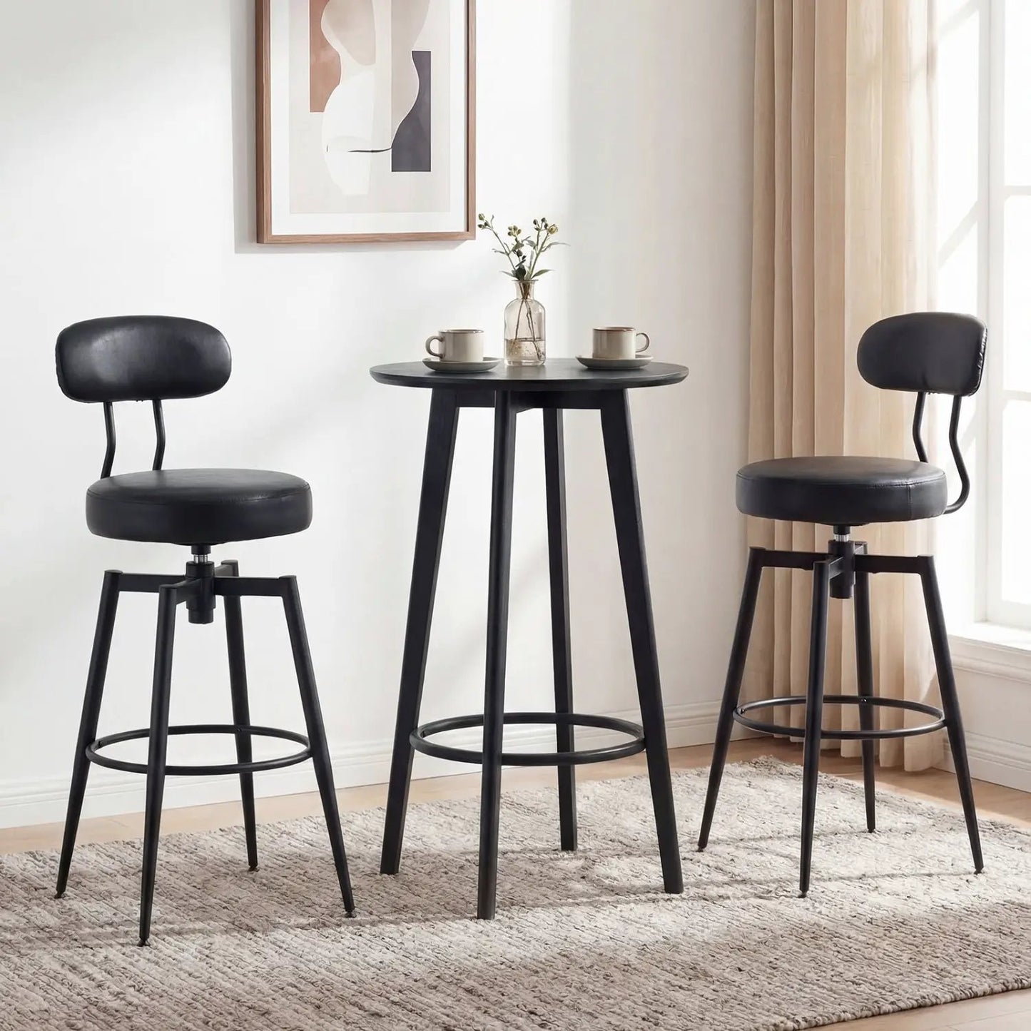 Set of 2 Swivel Bar Stools Faux Leather With Seat