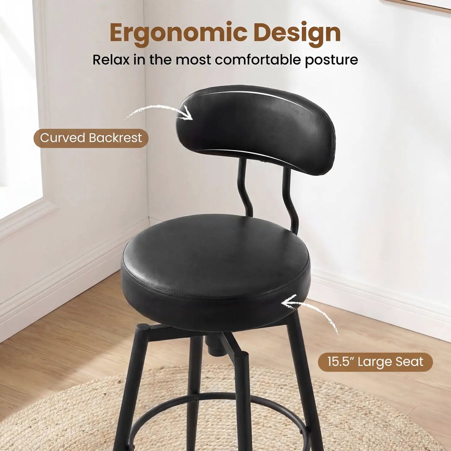 Set of 2 Swivel Bar Stools Faux Leather With Seat