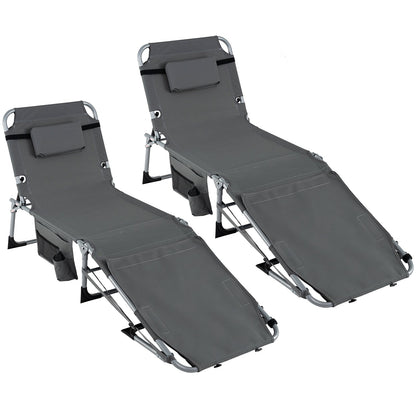 Set of 2 Tanning Chairs with Face Arm Holes Portable with 4-Level Backrest - Tampa Home & Garden Store