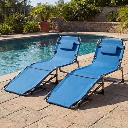 Set of 2 Tanning Chairs with Face Arm Holes Portable with 4-Level Backrest - Tampa Home & Garden Store