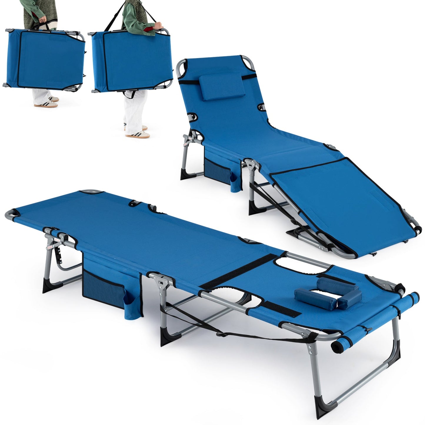 Set of 2 Tanning Chairs with Face Arm Holes Portable with 4-Level Backrest - Tampa Home & Garden Store