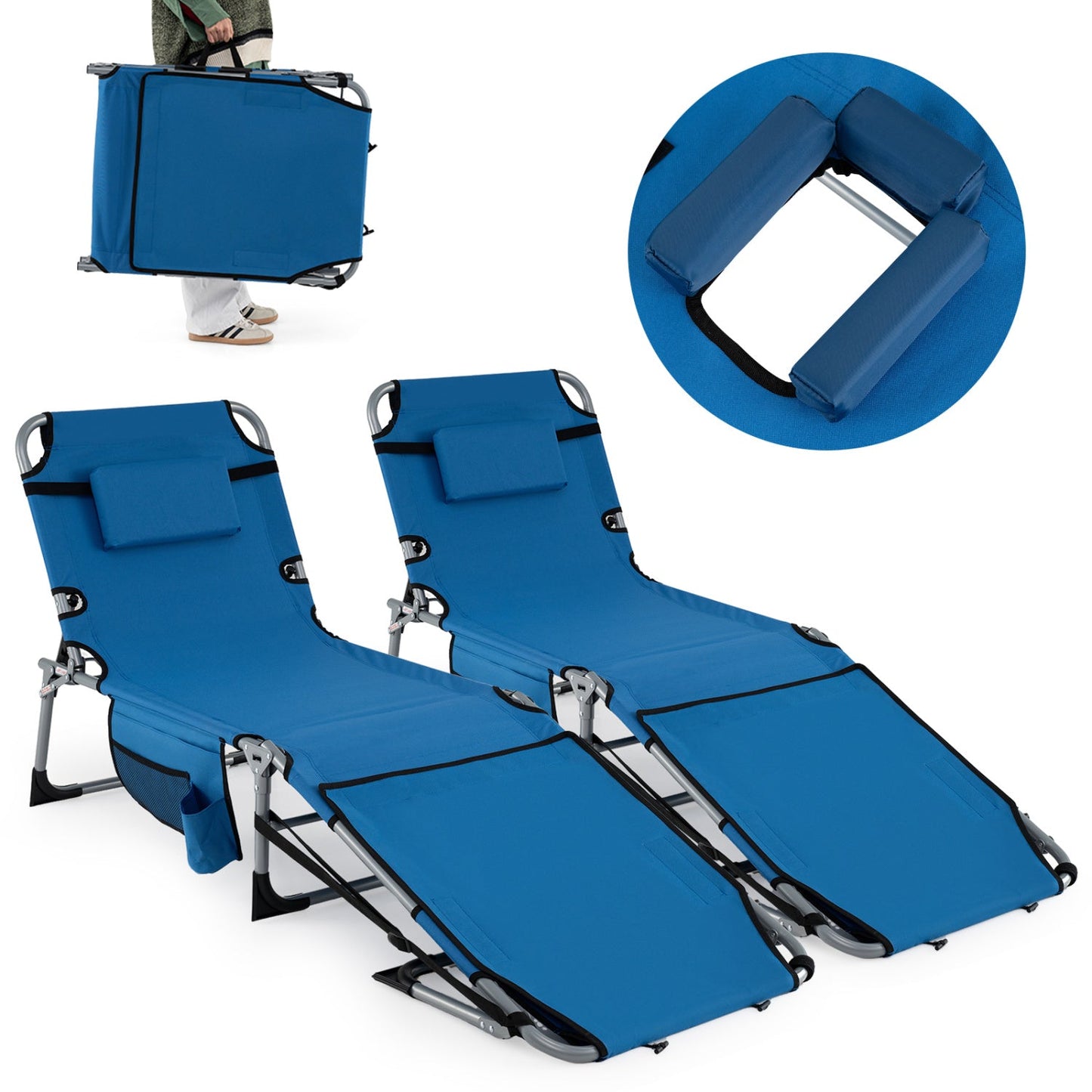 Set of 2 Tanning Chairs with Face Arm Holes Portable with 4-Level Backrest - Tampa Home & Garden Store