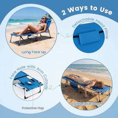 Set of 2 Tanning Chairs with Face Arm Holes Portable with 4-Level Backrest - Tampa Home & Garden Store