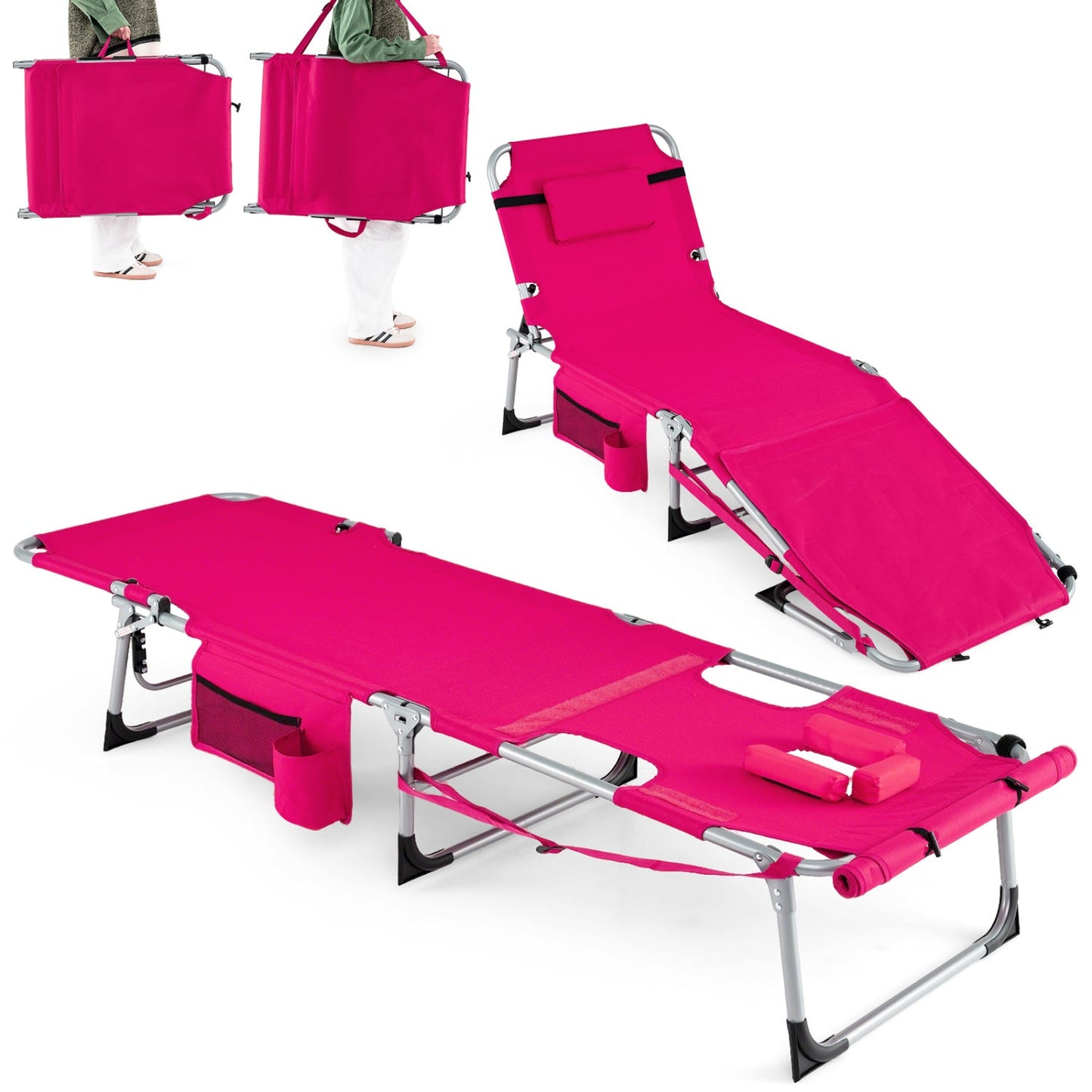 Set of 2 Tanning Chairs with Face Arm Holes Portable with 4-Level Backrest - Tampa Home & Garden Store