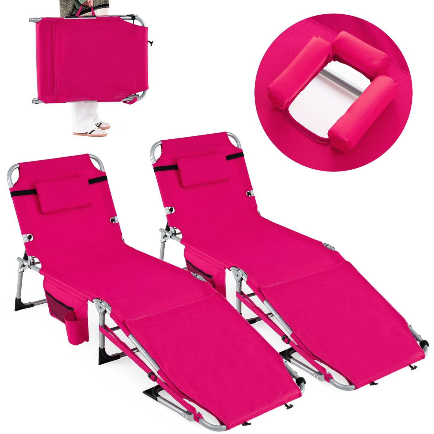 Set of 2 Tanning Chairs with Face Arm Holes Portable with 4-Level Backrest - Tampa Home & Garden Store