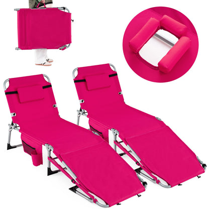 Set of 2 Tanning Chairs with Face Arm Holes Portable with 4-Level Backrest - Tampa Home & Garden Store