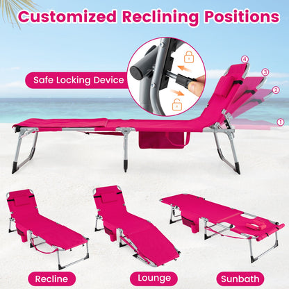 Set of 2 Tanning Chairs with Face Arm Holes Portable with 4-Level Backrest - Tampa Home & Garden Store