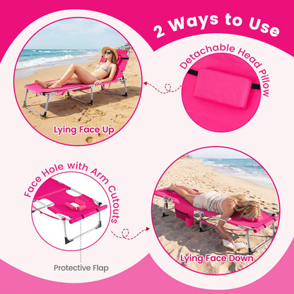 Set of 2 Tanning Chairs with Face Arm Holes Portable with 4-Level Backrest - Tampa Home & Garden Store