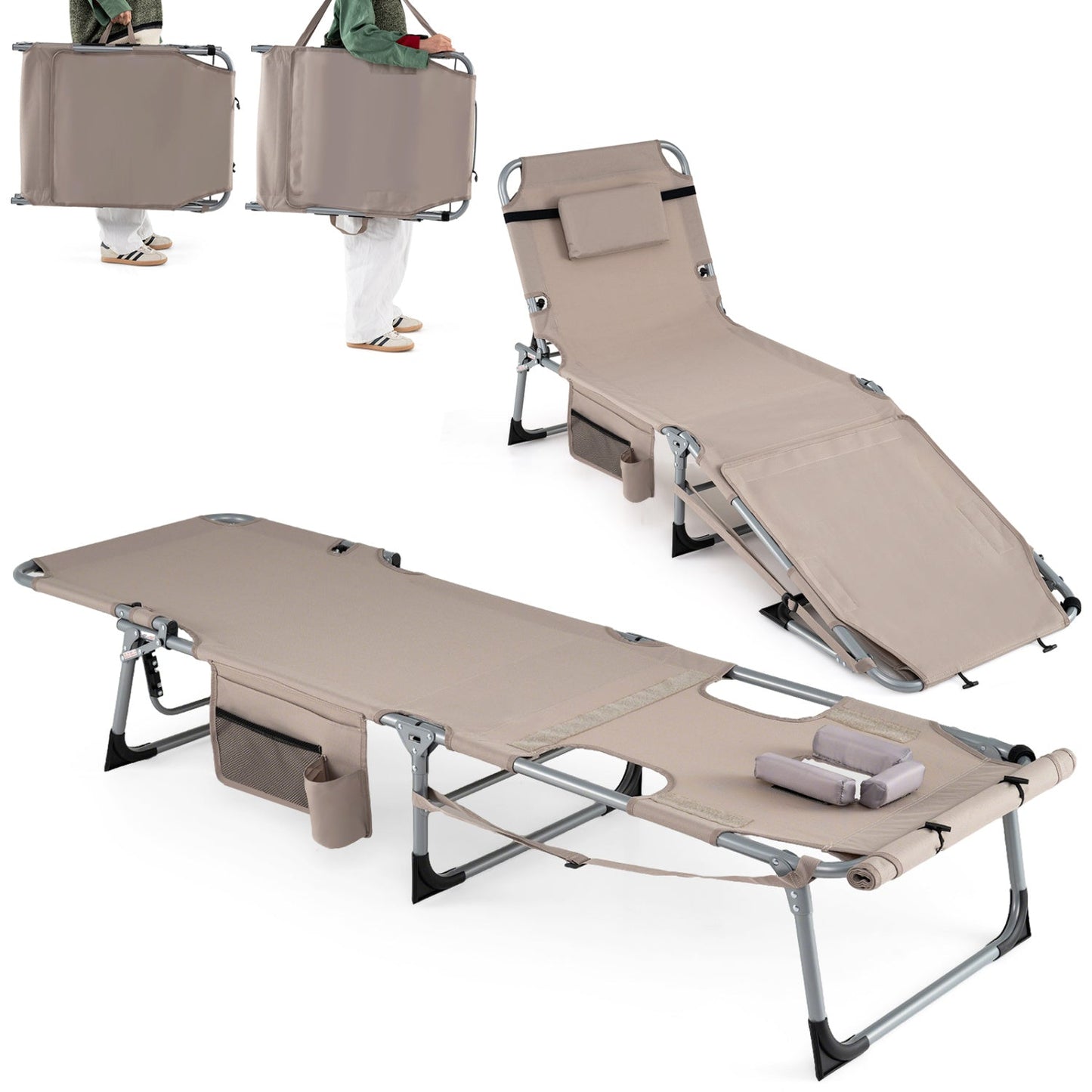Set of 2 Tanning Chairs with Face Arm Holes Portable with 4-Level Backrest - Tampa Home & Garden Store