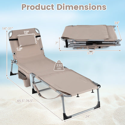 Set of 2 Tanning Chairs with Face Arm Holes Portable with 4-Level Backrest - Tampa Home & Garden Store