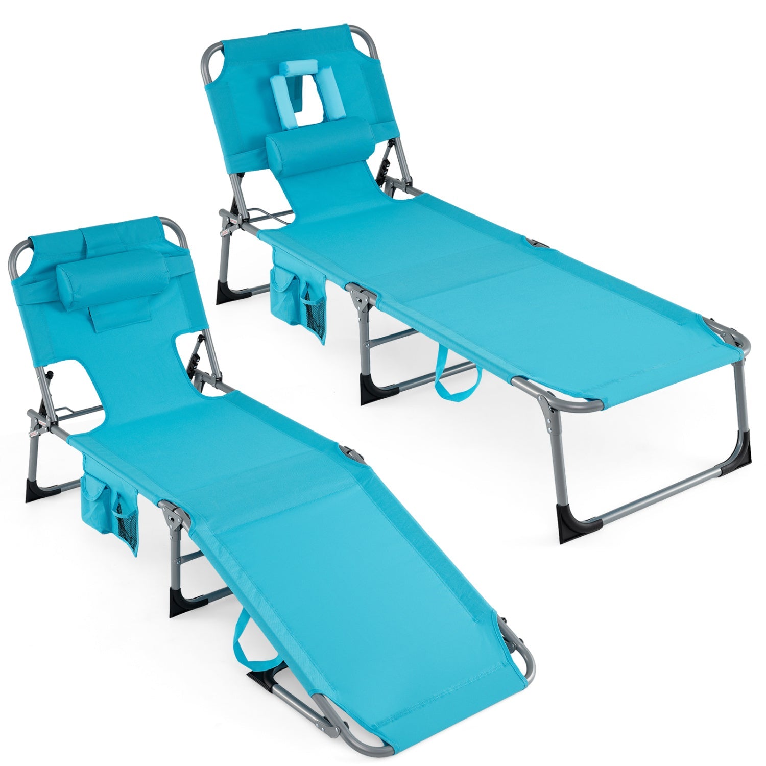 Set of 2 Tanning Chair Portable Chaise Lounge Chair with 4-Position Adjustable Backrest - Tampa Home & Garden Store