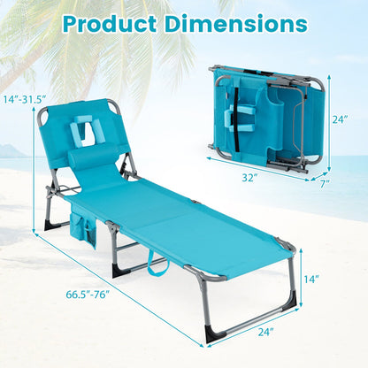 Set of 2 Tanning Chair Portable Chaise Lounge Chair with 4-Position Adjustable Backrest - Tampa Home & Garden Store