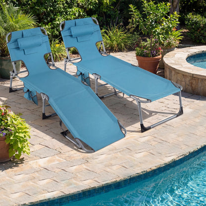 Set of 2 Tanning Chair Portable Chaise Lounge Chair with 4-Position Adjustable Backrest - Tampa Home & Garden Store