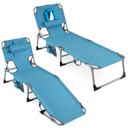 Set of 2 Tanning Chair Portable Chaise Lounge Chair with 4-Position Adjustable Backrest - Tampa Home & Garden Store