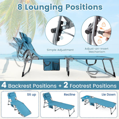 Set of 2 Tanning Chair Portable Chaise Lounge Chair with 4-Position Adjustable Backrest - Tampa Home & Garden Store