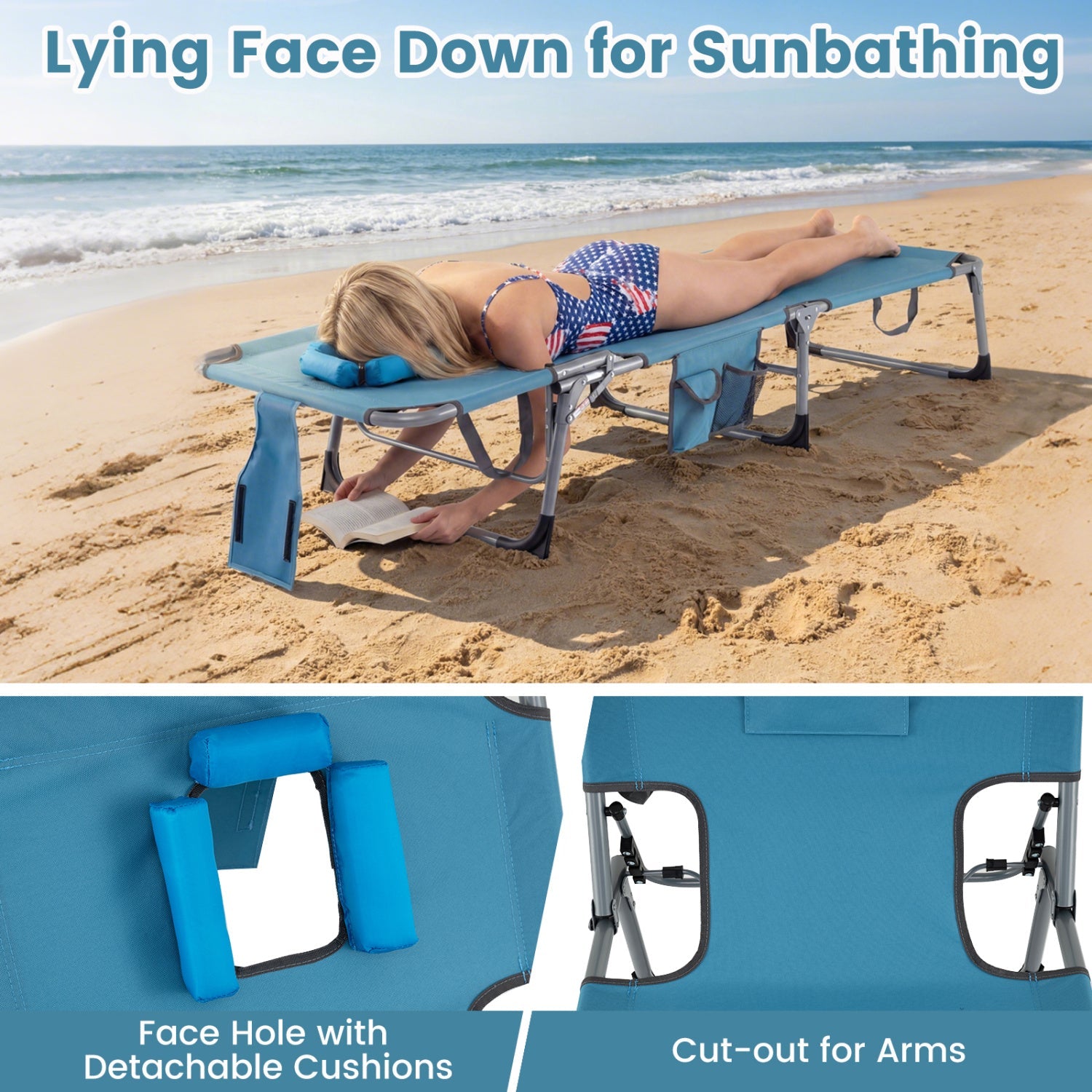Set of 2 Tanning Chair Portable Chaise Lounge Chair with 4-Position Adjustable Backrest - Tampa Home & Garden Store