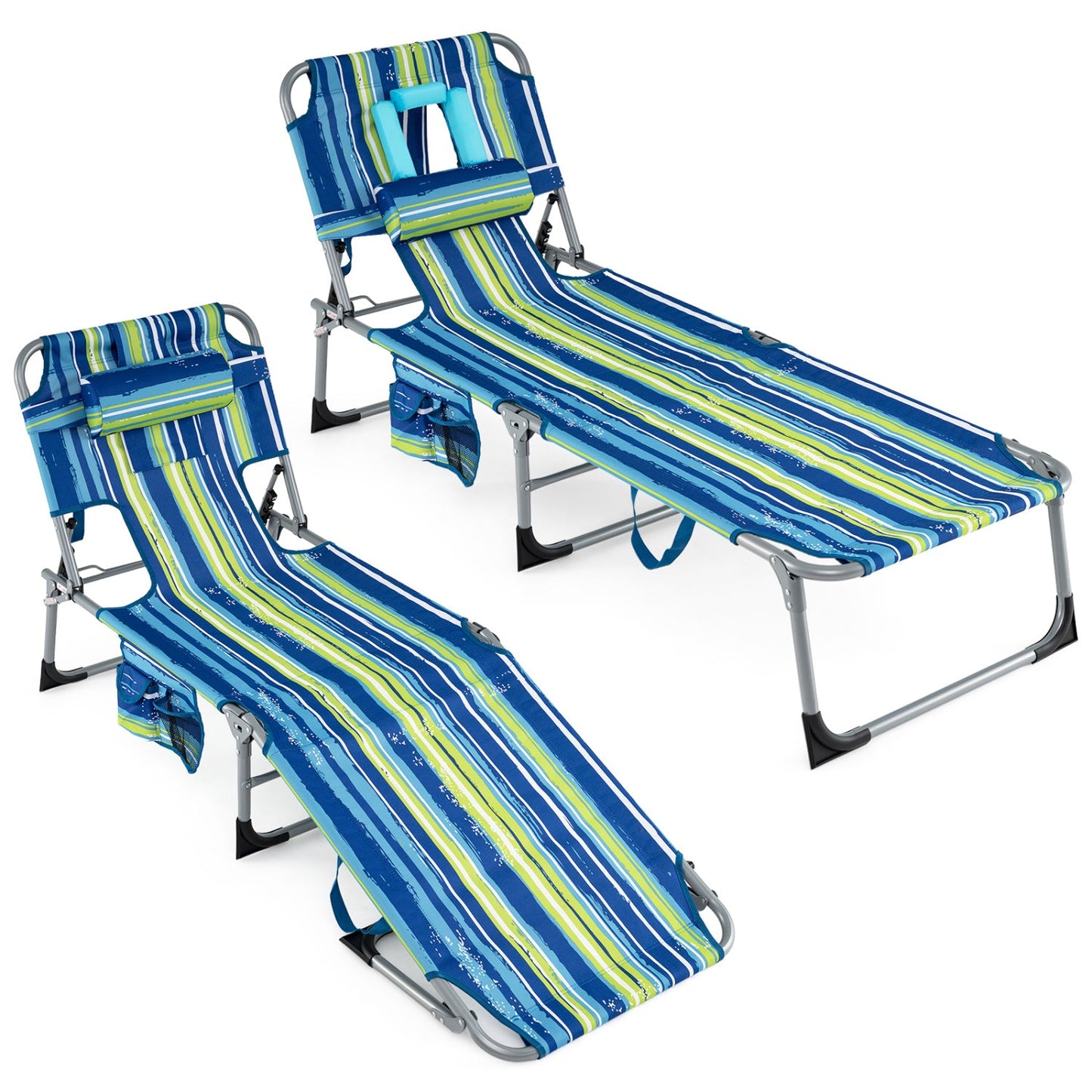 Set of 2 Tanning Chair Portable Chaise Lounge Chair with 4-Position Adjustable Backrest - Tampa Home & Garden Store