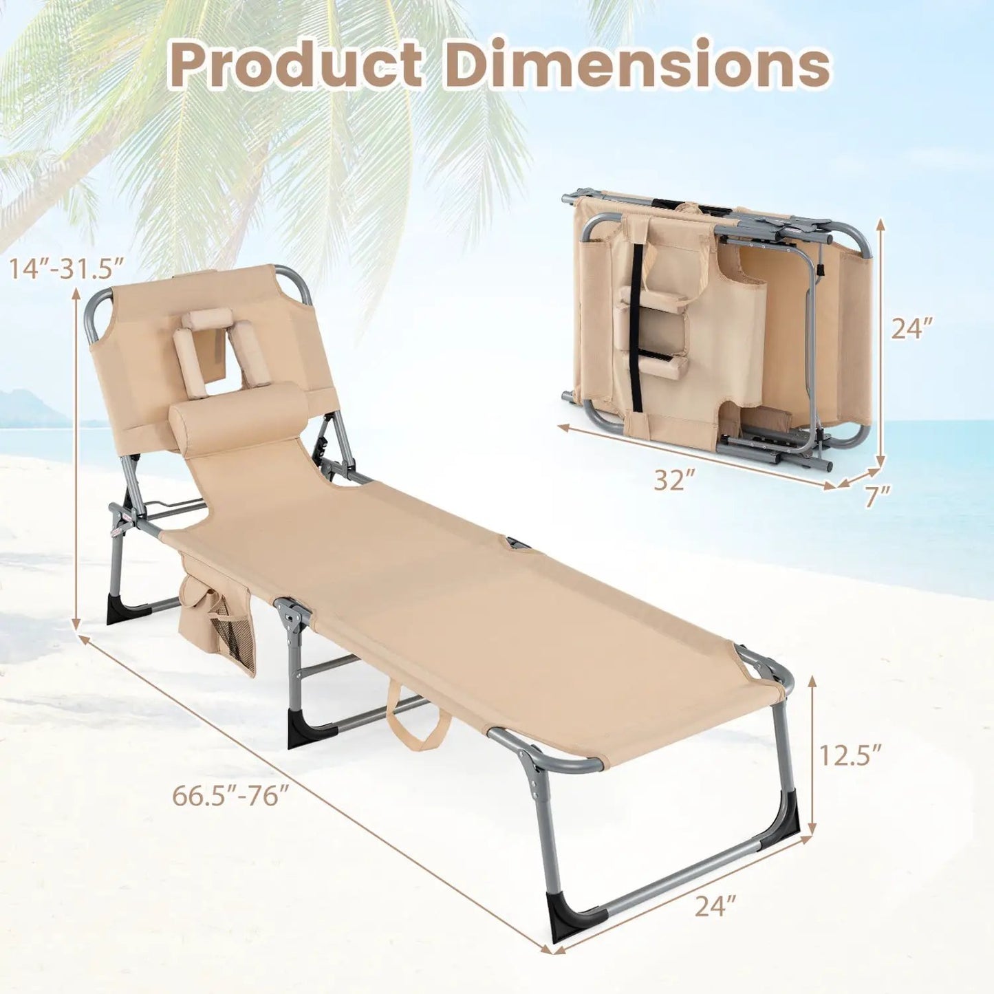 Adjustable Tanning Chaise Lounge With Face Hole