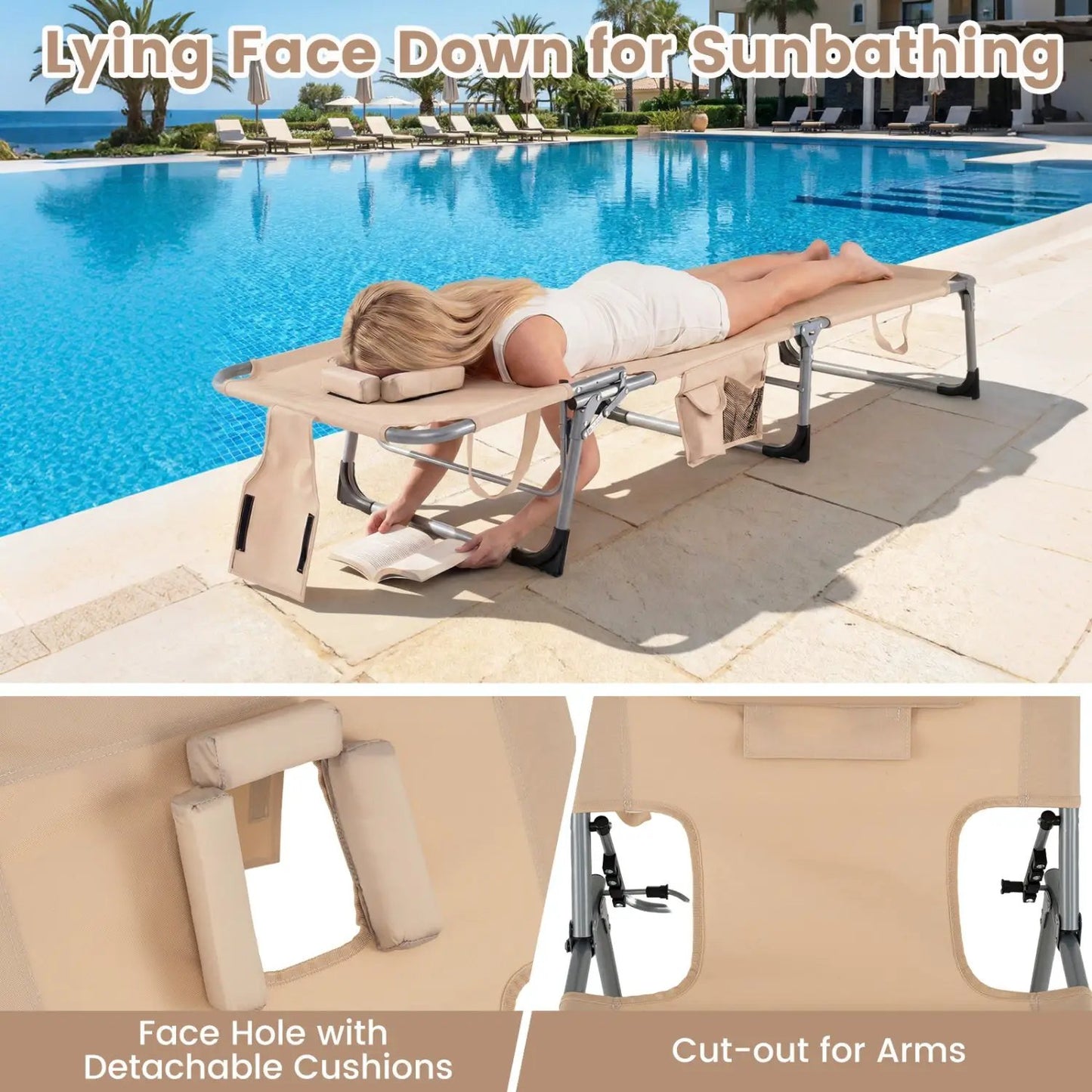 Adjustable Tanning Chaise Lounge With Face Hole