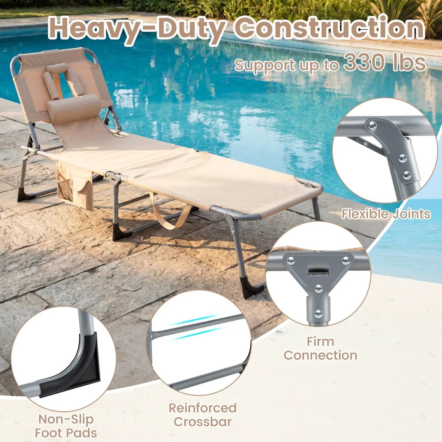 Adjustable Tanning Chaise Lounge With Face Hole