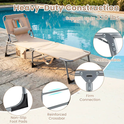 Adjustable Tanning Chaise Lounge With Face Hole