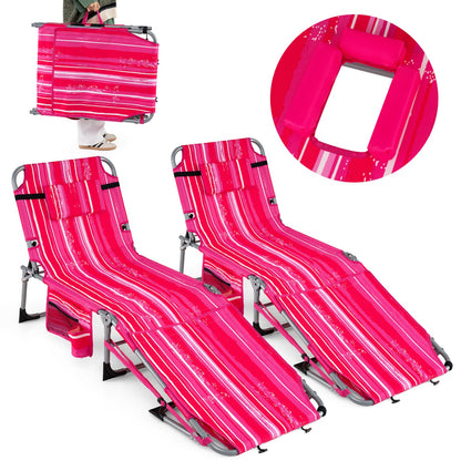 Set of 2 Tanning Chairs with Face Arm Holes Portable with 4-Level Backrest - Tampa Home & Garden Store