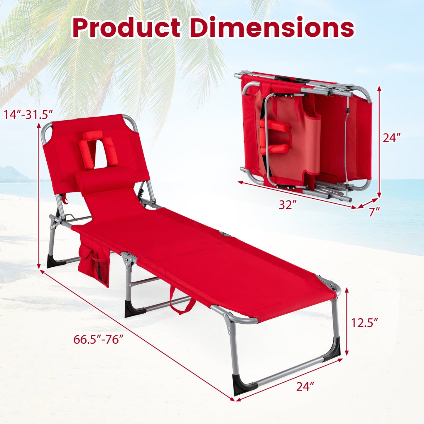 Adjustable Tanning Chaise Lounge With Face Hole