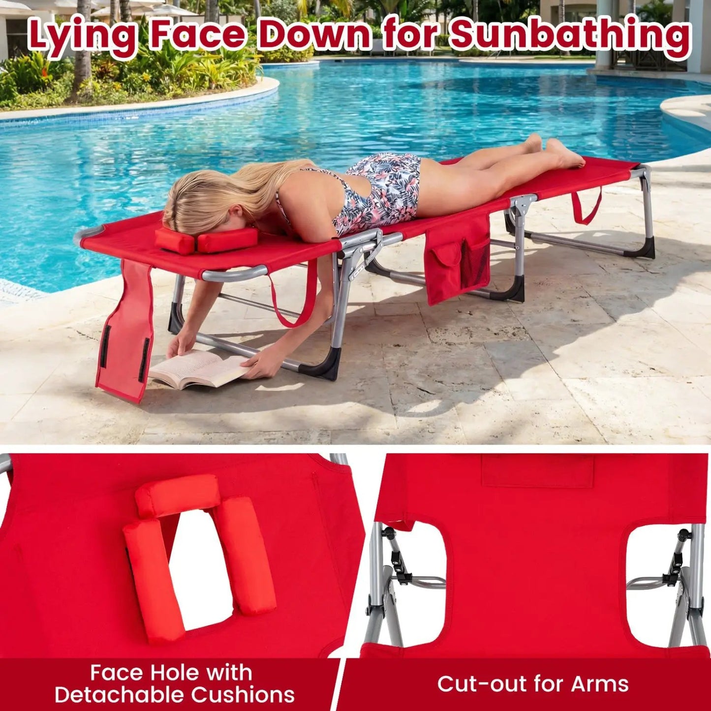 Adjustable Tanning Chaise Lounge With Face Hole