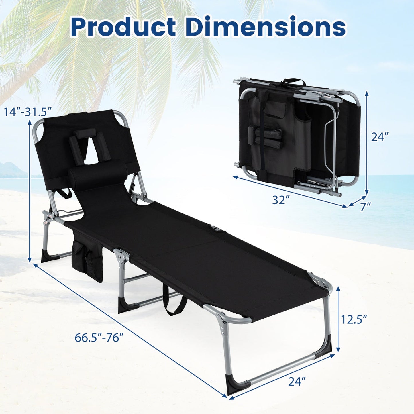 Adjustable Tanning Chaise Lounge With Face Hole