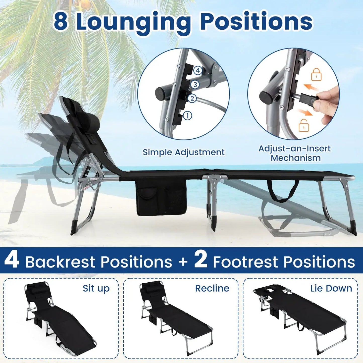 Adjustable Tanning Chaise Lounge With Face Hole