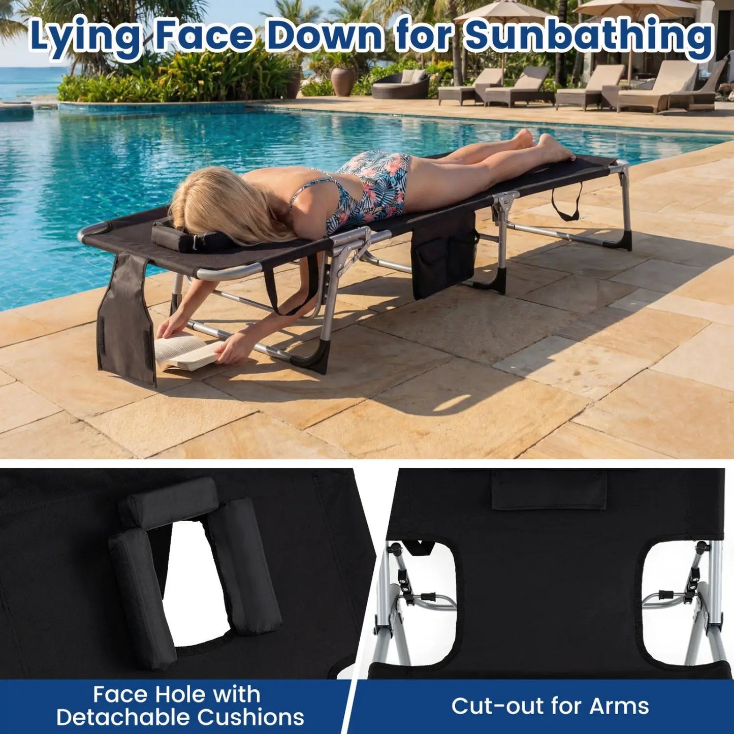 Adjustable Tanning Chaise Lounge With Face Hole