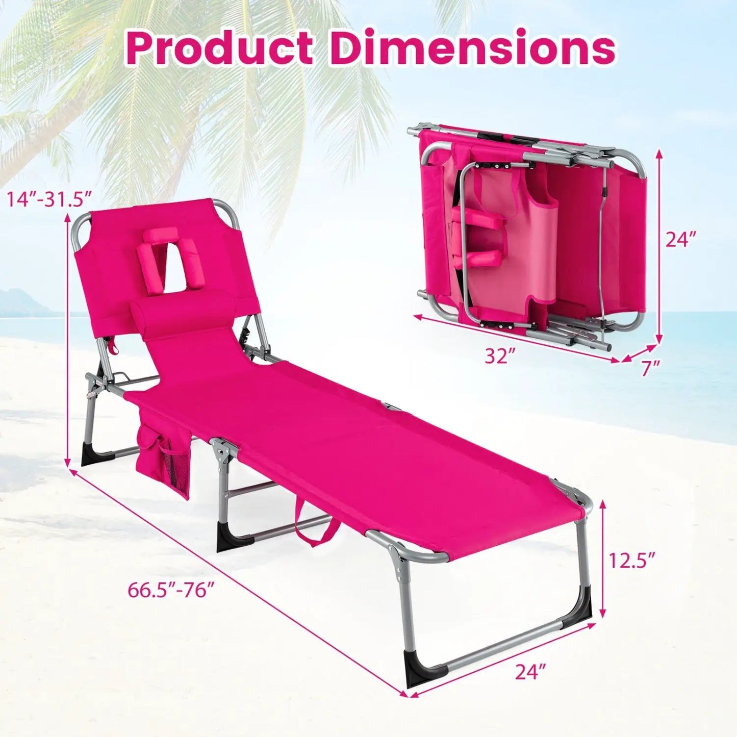 Adjustable Tanning Chaise Lounge With Face Hole