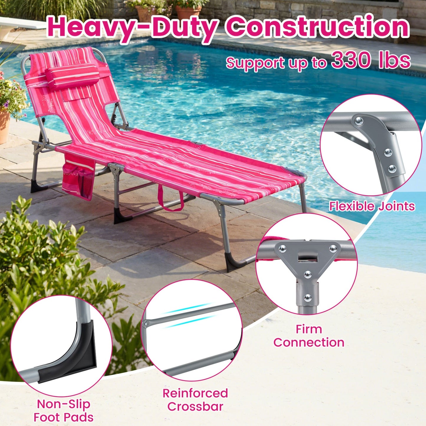 Adjustable Tanning Chaise Lounge With Face Hole