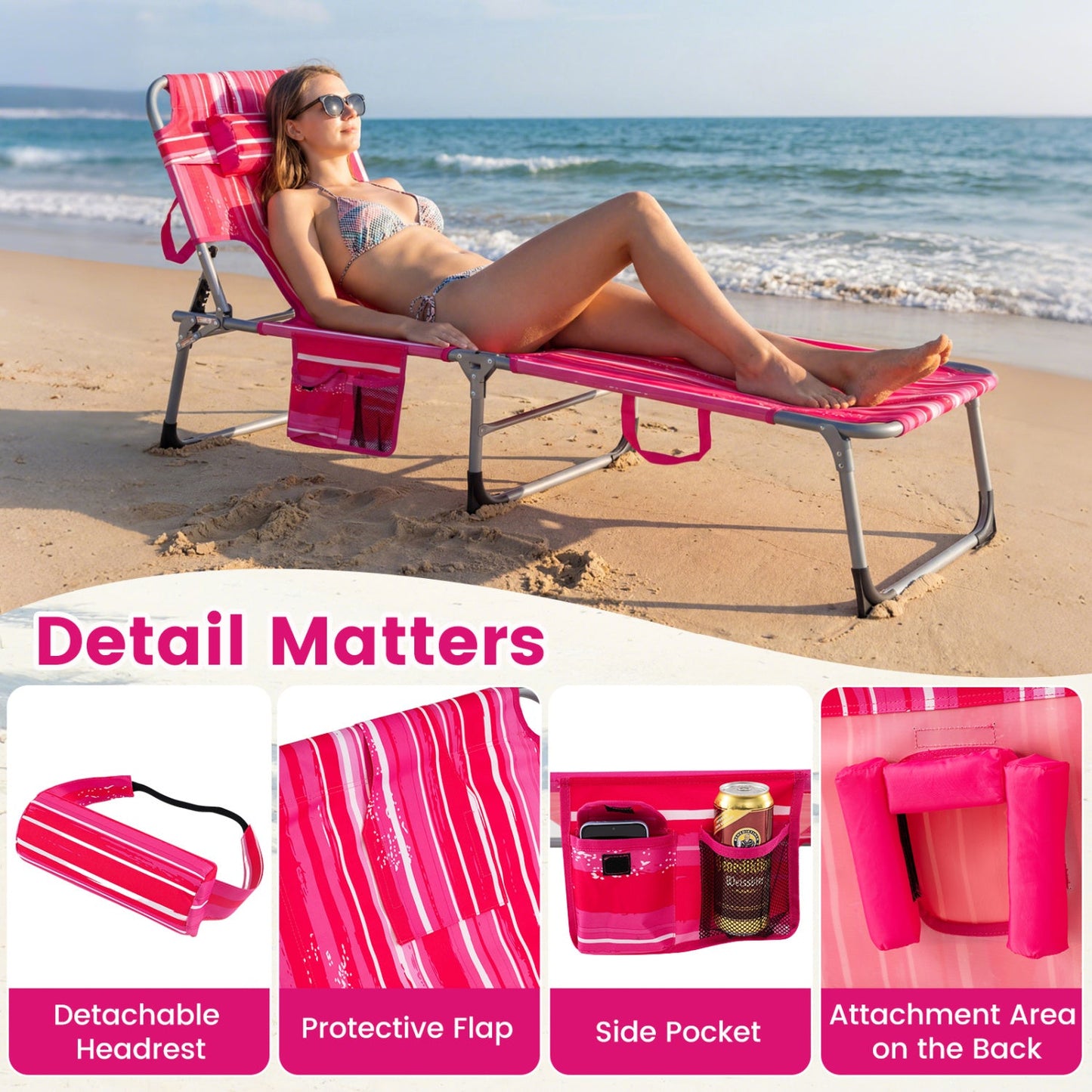 Adjustable Tanning Chaise Lounge With Face Hole
