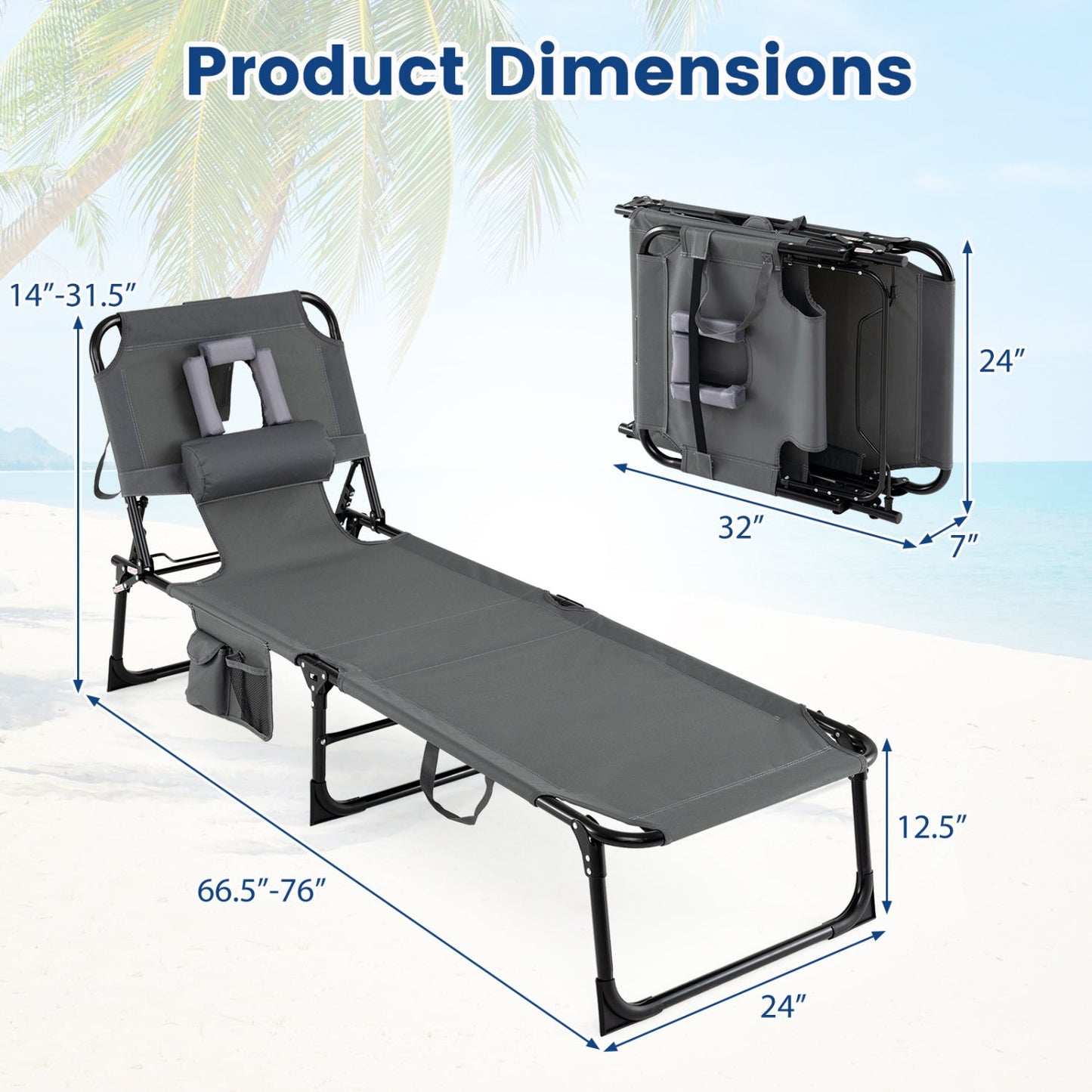 Adjustable Tanning Chaise Lounge With Face Hole