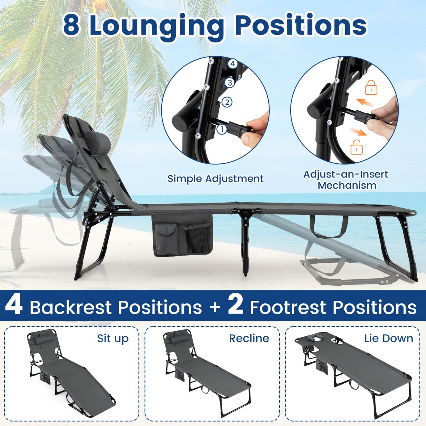 Adjustable Tanning Chaise Lounge With Face Hole