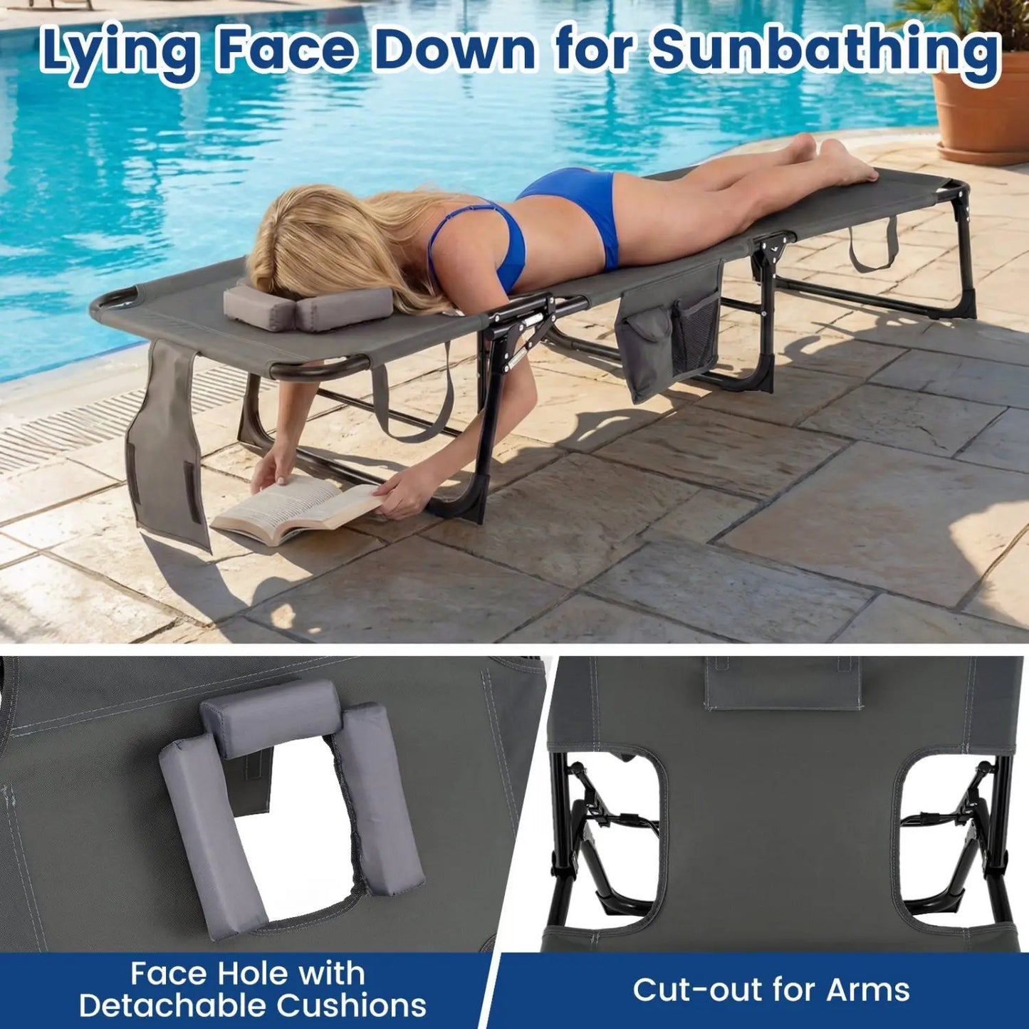 Adjustable Tanning Chaise Lounge With Face Hole