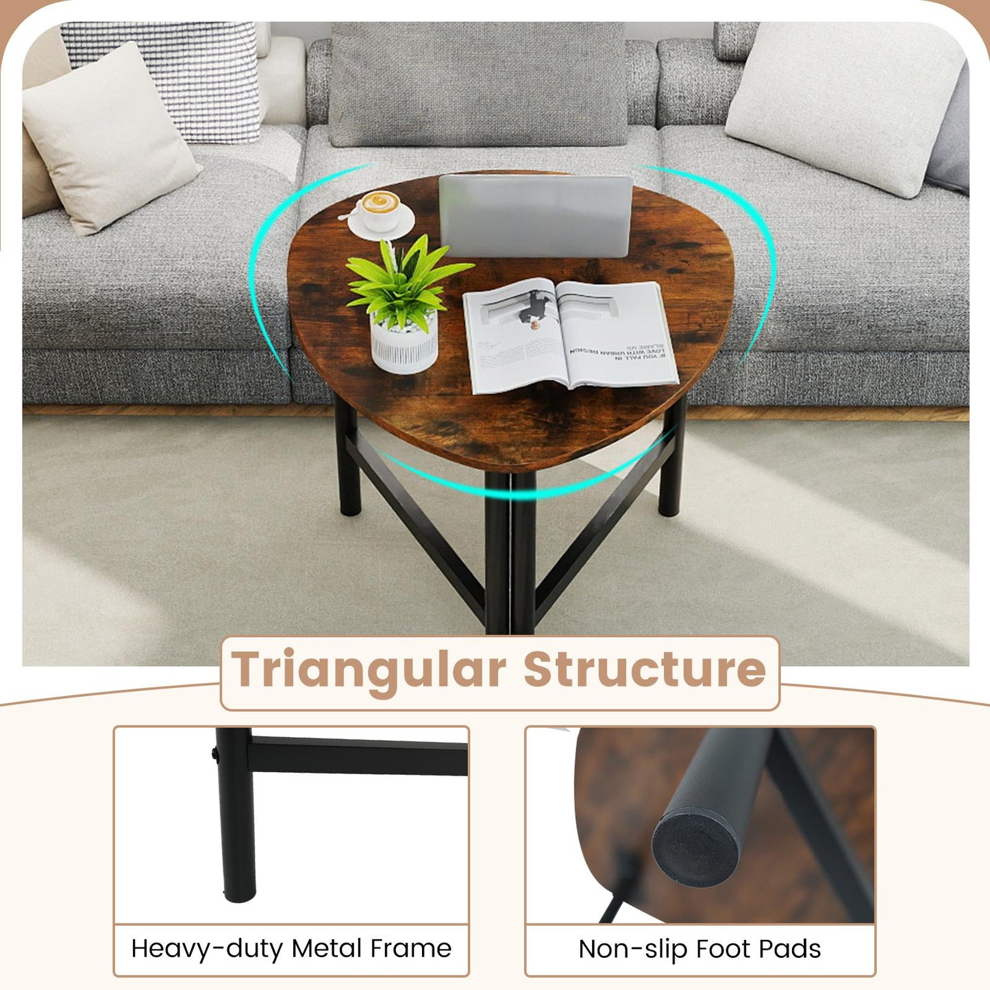 Set of 2 Triangle Coffee Table Oval with Metal Legs - Tampa Home & Garden Store
